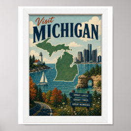 Póster Visita Michigan Viajes Vintage