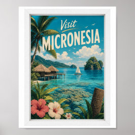 Póster Visita Micronesia Travel Vintage