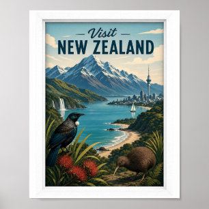 Póster Visita Nueva Zelanda Viajes Vintage