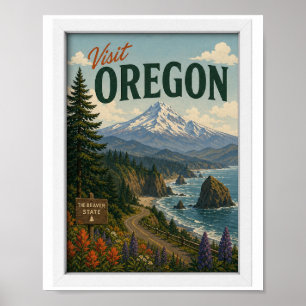 Póster Visita Oregon Travel Vintage