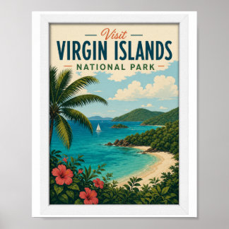 Póster Visita Parque Nacional Islas Vírgenes Viaje Vintag