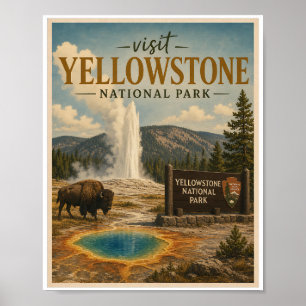 Póster Visita Parque Nacional Yellowstone Viaje Vintage