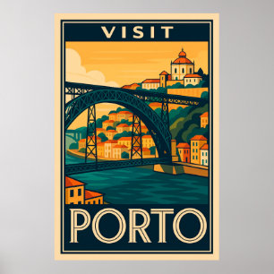 Póster Visita Porto Portugal Retro Viaje Afiche Art Decó