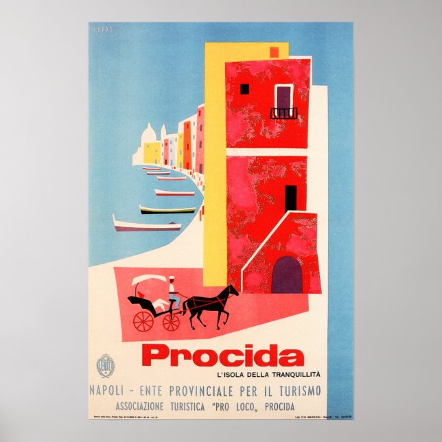 Póster Visita PROCIDA Nápoles Costa Sur ITALIA ENIT Viaje (Frente)