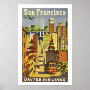 Póster Visita San Francisco Años 50 Estilo Vintage Línea