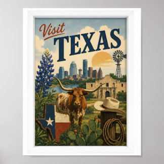 Póster Visita Texas Viajes Vintage
