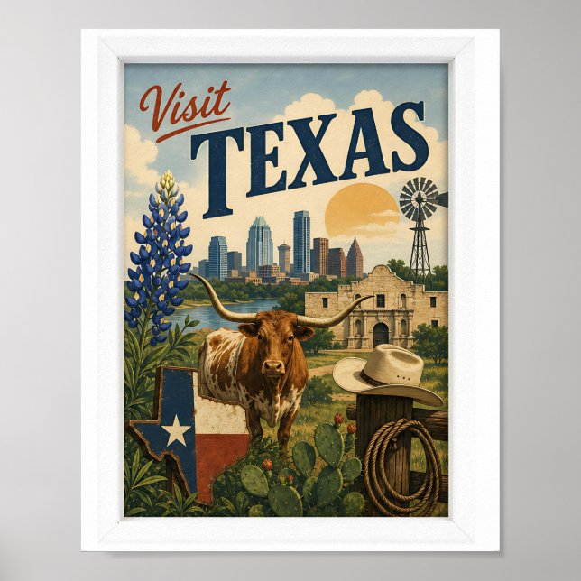 Póster Visita Texas Viajes Vintage (Frente)