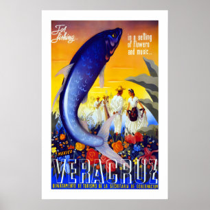 Póster Visita Veracruz México de los años 40 bailando al