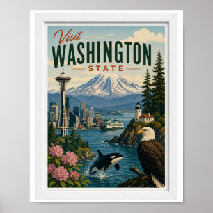 Póster Visita Washington State Travel Vintage