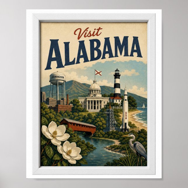 Póster Visitar Alabama Travel Vintage (Frente)