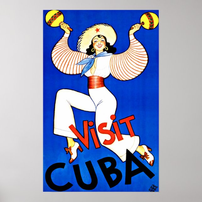 Póster Visitar Cuba Caribbean Vintage Travel (Frente)