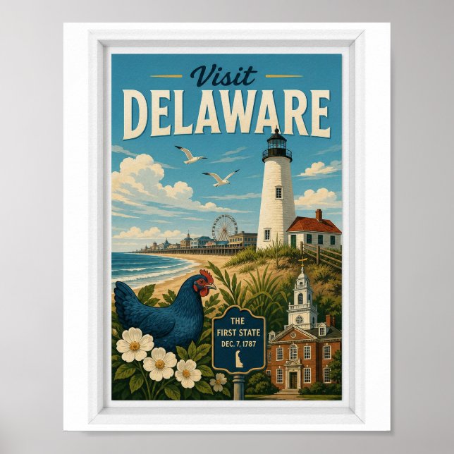 Póster Visitar Delaware Travel Vintage (Frente)