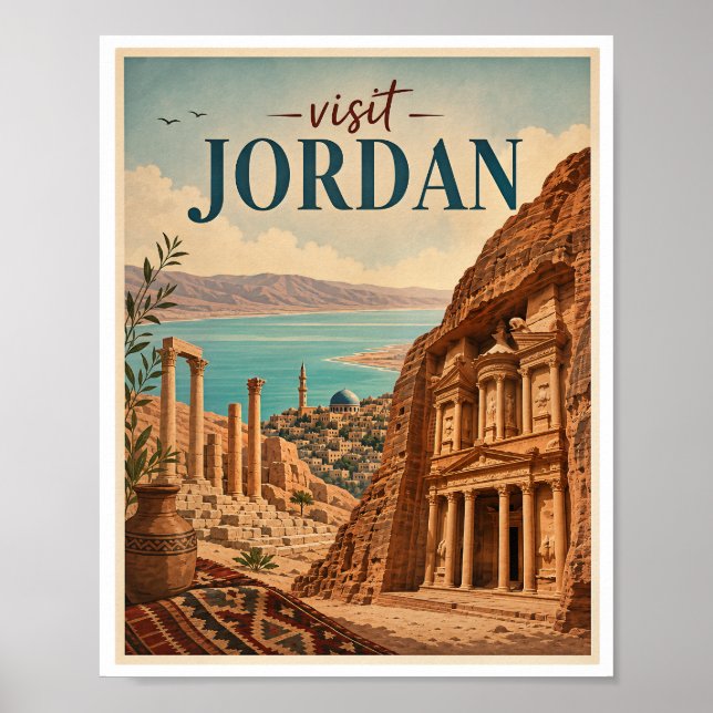 Póster Visitar Jordan Travel Vintage (Frente)