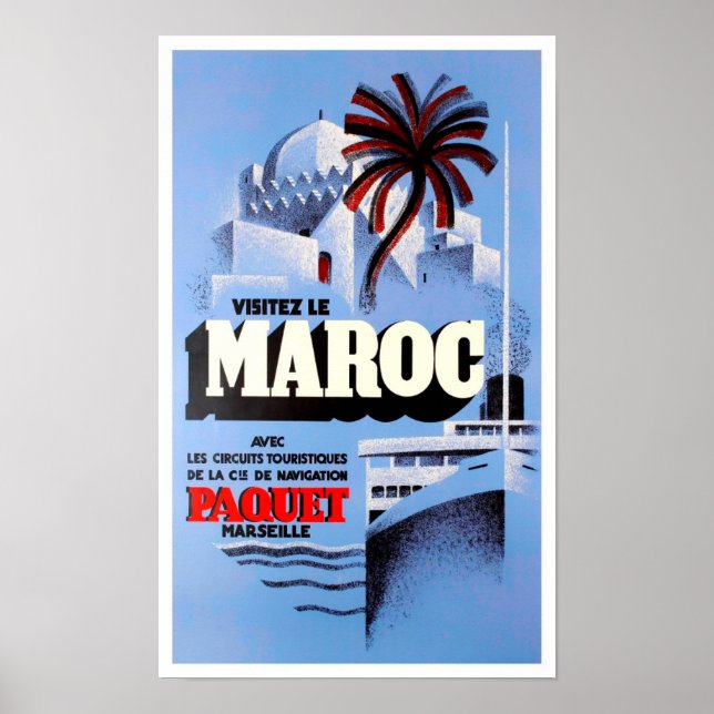 Póster Visitar Marruecos Viaje vintage (Frente)