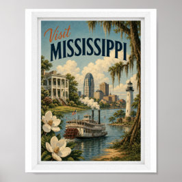 Póster Visitar Mississippi Travel Vintage