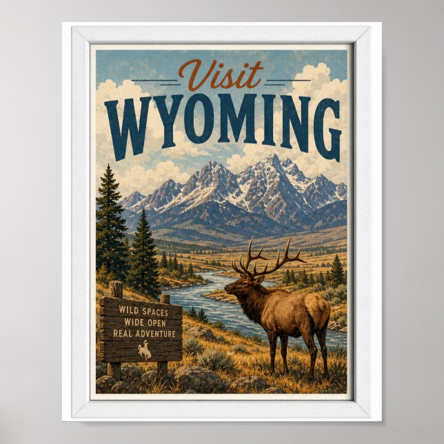 Póster Visitar Wyoming Viajes Vintage (Frente)