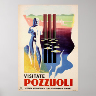 Póster VISITAS POZZUOLI Roma Nápoles Italia Vintage ENIT
