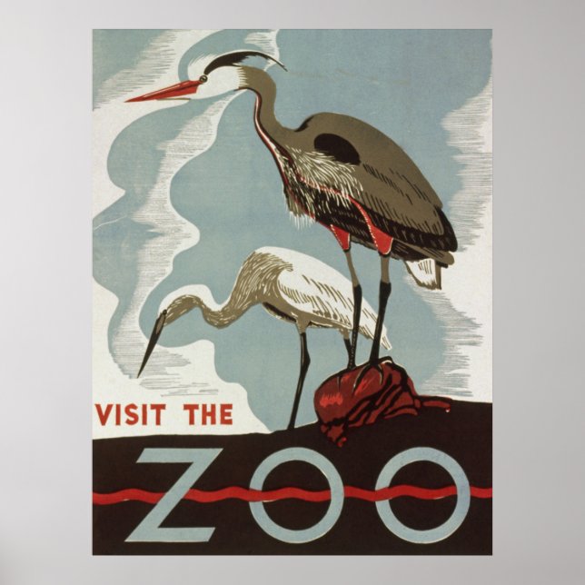 Póster Visite al Poster de Turismo Zoológico Vintage (Frente)