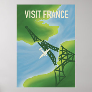 Póster Visite el afiche de viajes al estilo vintage de Fr