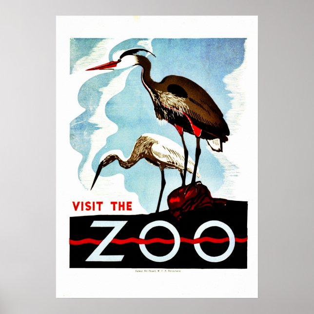 Póster Visite el zoológico, las garzas, el WPA retro vint (Frente)
