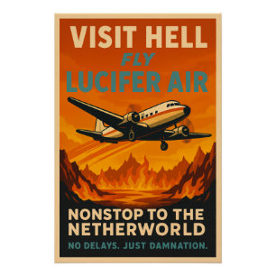 Póster Visite Hell - Fly Lucifer Air Vintage Travel Poste