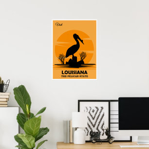 Póster Visite Louisiana, El Estado del Pelícano,