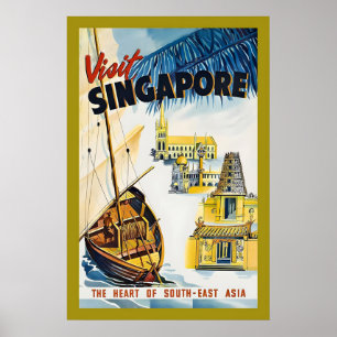 Póster Visite Singapur el Corazón de Asia Años 50 Vintage