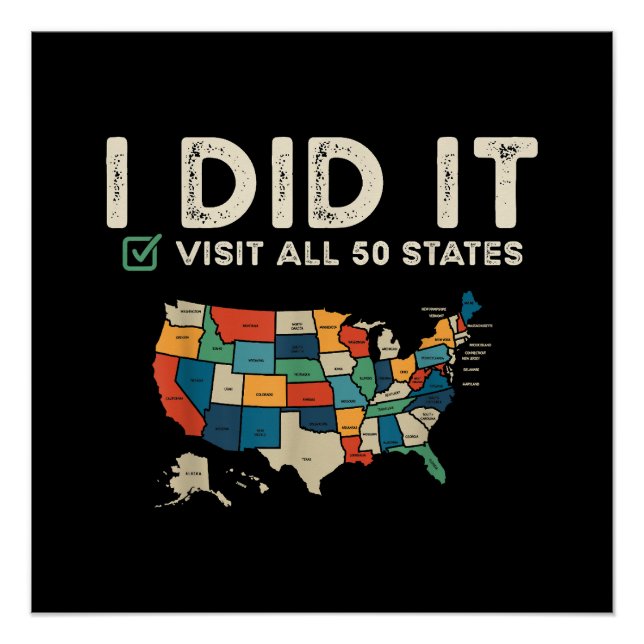 Póster Visited All 50 US States - USA Map Travel - Visit  (Anverso)