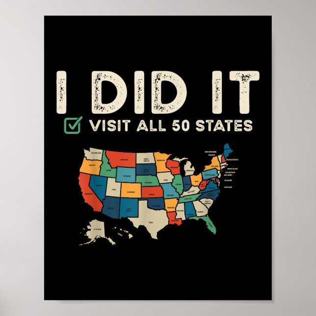Póster Visited All 50 US States - USA Map Travel - Visit  (Frente)