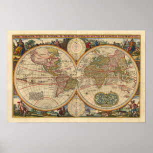 Póster Visscher Nicolaas World Map 1670 Reproduction