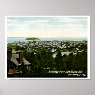 Póster Vista a vuelo de pájaro Bar Harbor Maine Antiguo