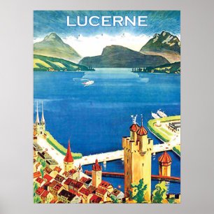 Póster Vista aérea, ciudad de Lucerna y un lago, Suiza