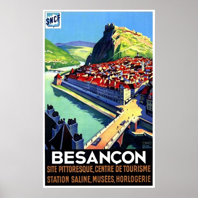 Póster Vista aérea de Besançon, Francia, panorama, cosech (Frente)