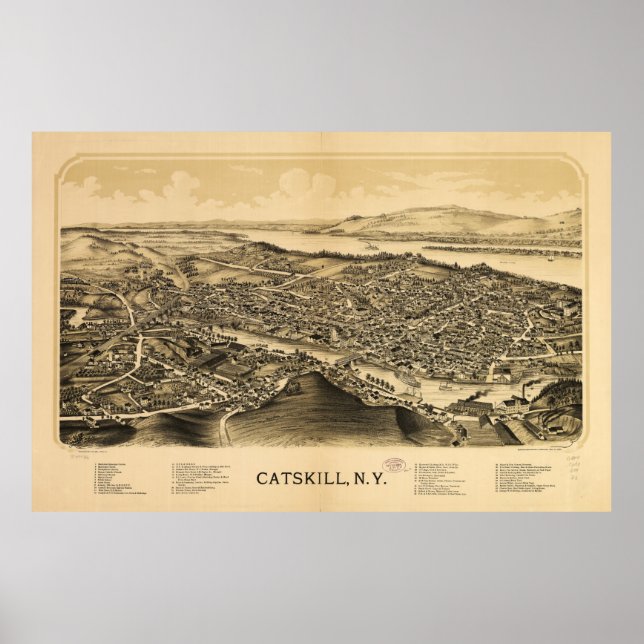 Póster Vista aérea de Catskill, Nueva York (1889) (Frente)