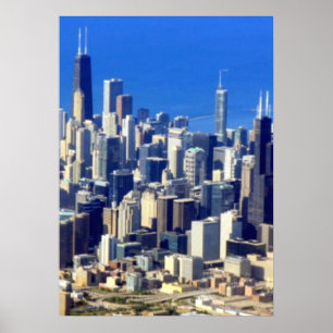 Póster Vista aérea de Chicago céntrica con el lago