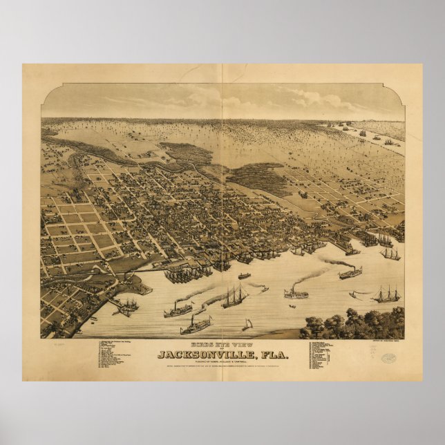 Póster Vista aérea de Jacksonville Florida (1876) (Frente)