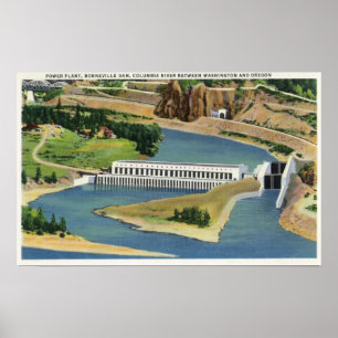 Póster Vista aérea de la central eléctrica de la presa de