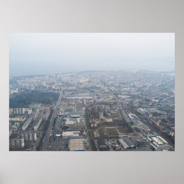 Póster Vista aérea de la ciudad de Burgas, Bulgaria (Frente)