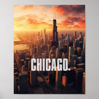 Póster Vista aérea de la ciudad de Chicago, Illinois, Est