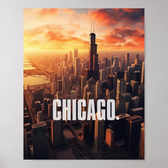 Póster Vista aérea de la ciudad de Chicago, Illinois, Est (Frente)