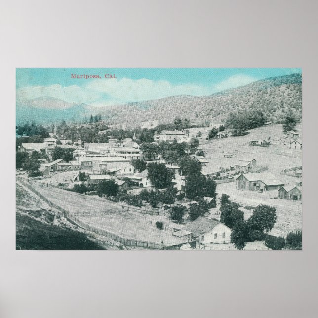 Póster Vista aérea de la ciudad de Mariposa, CA (Frente)