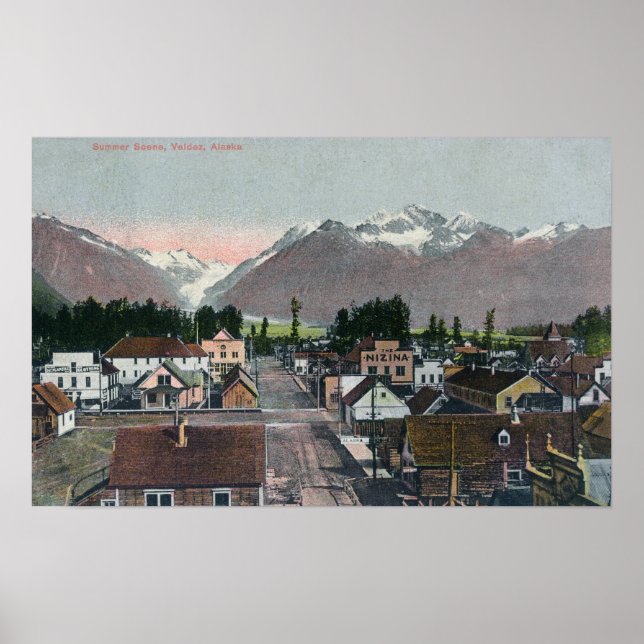 Póster Vista aérea de la ciudad de Valdez, AK (Frente)