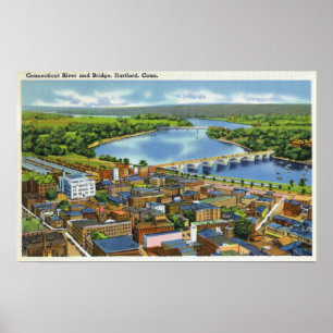 Póster Vista aérea de la ciudad y Connecticut
