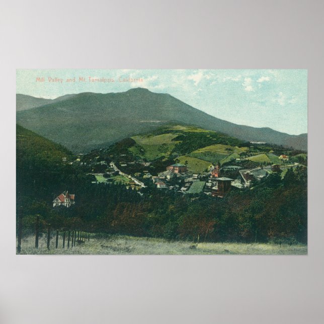 Póster Vista aérea de la ciudad y el Monte Tamalpais (Frente)