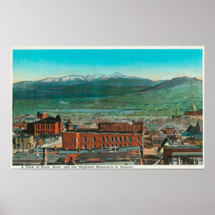Póster Vista aérea de la ciudad y la montaña Highland