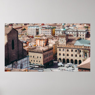 Póster Vista aérea de la Piazza Maggiore y San Petr