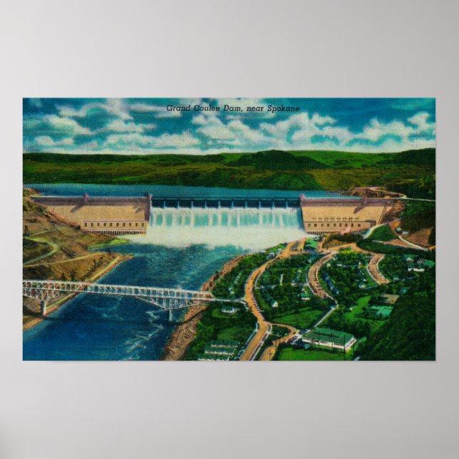 Póster Vista aérea de la presa de Grand Coulee (Frente)