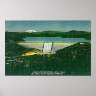Póster Vista aérea de la presa de Shasta, lago, montaña e