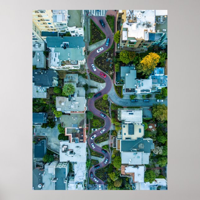PÓSTER VISTA AÉREA DE LOMBARD STREET, SAN FRANCISCO, EE.  (Frente)