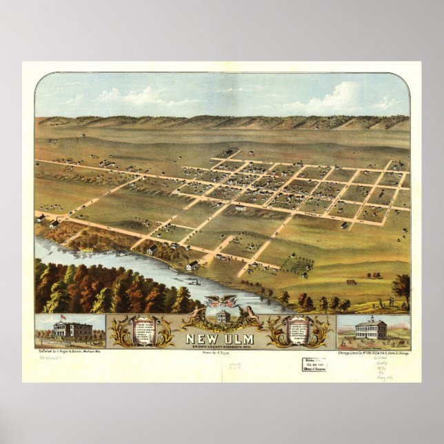 Póster Vista aérea de New Ulm, Minnesota (1870) (Frente)